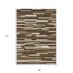 Homeroots 3' Brown And Ivory Striped Washable Area Rug - Stylish Comfort For Indoor And Outdoor Spaces 9' X 12' Polyester 593106