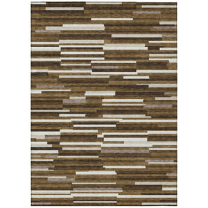 HomeRoots 9' Stylish Brown and Ivory Striped Indoor Outdoor Area Rug - Durable, Washable, and Versatile Design 9' X 12' 593106