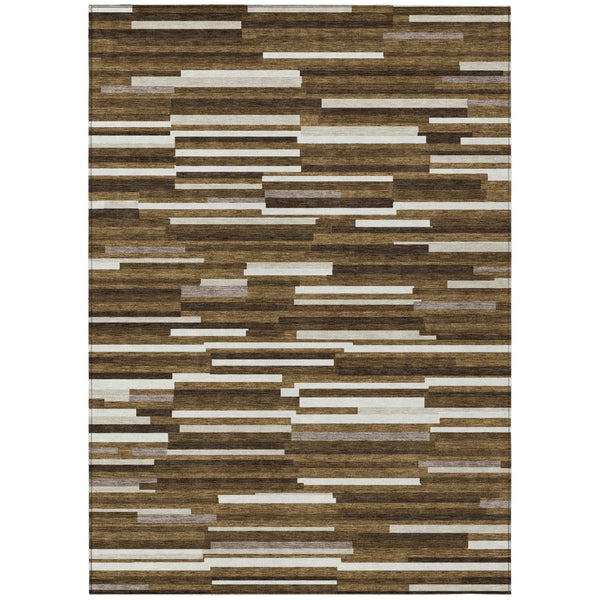 HomeRoots 9' Stylish Brown and Ivory Striped Indoor Outdoor Area Rug - Durable, Washable, and Versatile Design 9' X 12' 593106