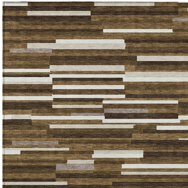Homeroots 3' Brown And Ivory Striped Washable Area Rug - Stylish Comfort For Indoor And Outdoor Spaces 10' X 14' Polyester 593107