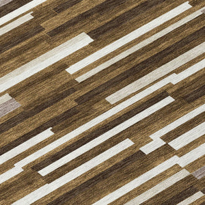 Homeroots 3' Brown And Ivory Striped Washable Area Rug - Stylish Comfort For Indoor And Outdoor Spaces 10' X 14' Polyester 593107