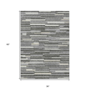 Homeroots 3' Brown And Ivory Striped Washable Area Rug - Stylish Comfort For Indoor And Outdoor Spaces 3' X 5' Polyester 593108