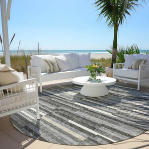 Homeroots 3' Brown And Ivory Striped Washable Area Rug - Stylish Comfort For Indoor And Outdoor Spaces 8' Round Polyester 593110
