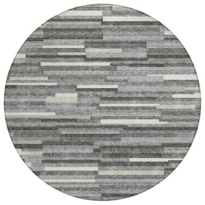 HomeRoots 5' Gray and Ivory Striped Area Rug – Stylish, Washable, Durable for Indoor and Outdoor Spaces! 8' Round 593110