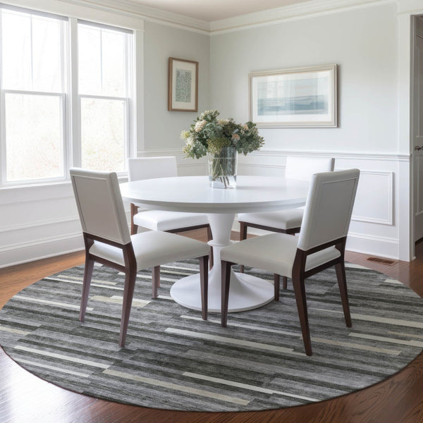 Homeroots 3' Brown And Ivory Striped Washable Area Rug - Stylish Comfort For Indoor And Outdoor Spaces 8' Round Polyester 593110