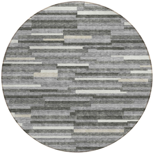 Homeroots 3' Brown And Ivory Striped Washable Area Rug - Stylish Comfort For Indoor And Outdoor Spaces 8' Round Polyester 593110