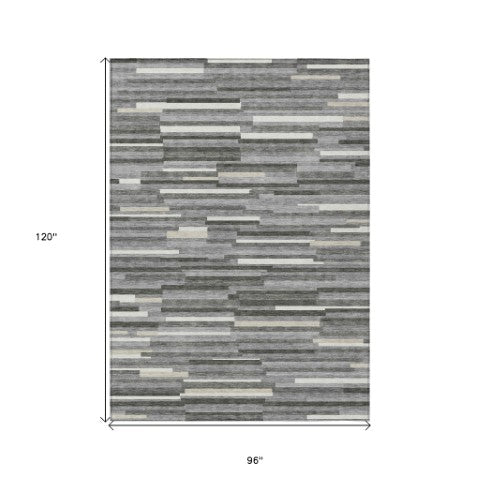 Homeroots 3' Brown And Ivory Striped Washable Area Rug - Stylish Comfort For Indoor And Outdoor Spaces 8' X 10' Polyester 593111