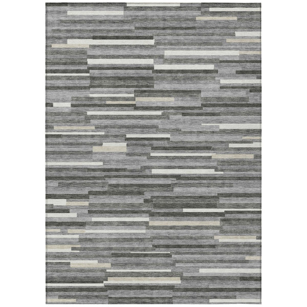 HomeRoots 5' Gray and Ivory Striped Area Rug – Stylish, Washable, Durable for Indoor and Outdoor Spaces! 8' X 10' 593111