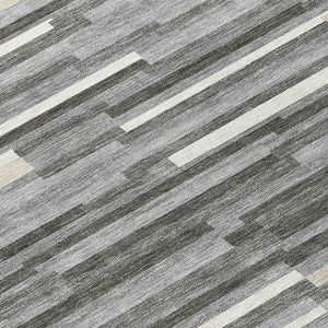 HomeRoots 5' Gray and Ivory Striped Area Rug – Stylish, Washable, Durable for Indoor and Outdoor Spaces! 8' X 10' 593111