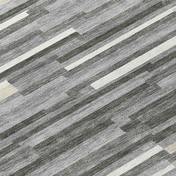 HomeRoots 5' Gray and Ivory Striped Area Rug – Stylish, Washable, Durable for Indoor and Outdoor Spaces! 8' X 10' 593111