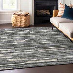 Homeroots 3' Brown And Ivory Striped Washable Area Rug - Stylish Comfort For Indoor And Outdoor Spaces 8' X 10' Polyester 593111