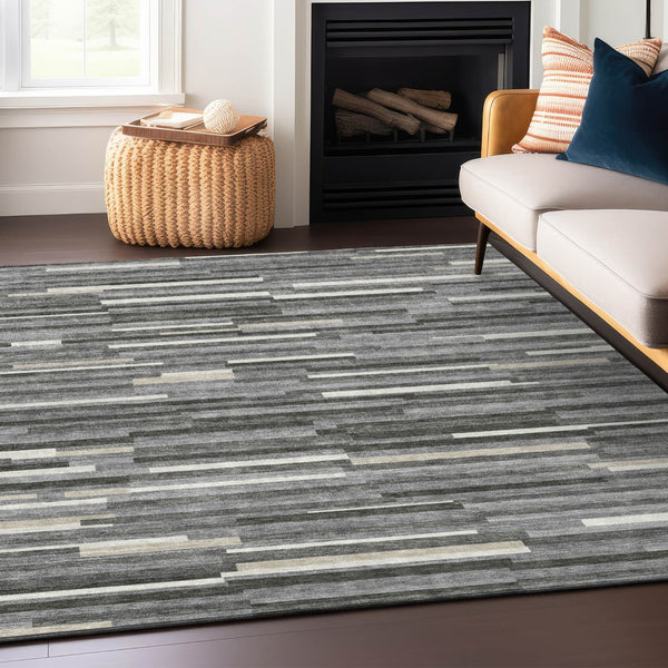 Homeroots 3' Brown And Ivory Striped Washable Area Rug - Stylish Comfort For Indoor And Outdoor Spaces 8' X 10' Polyester 593111