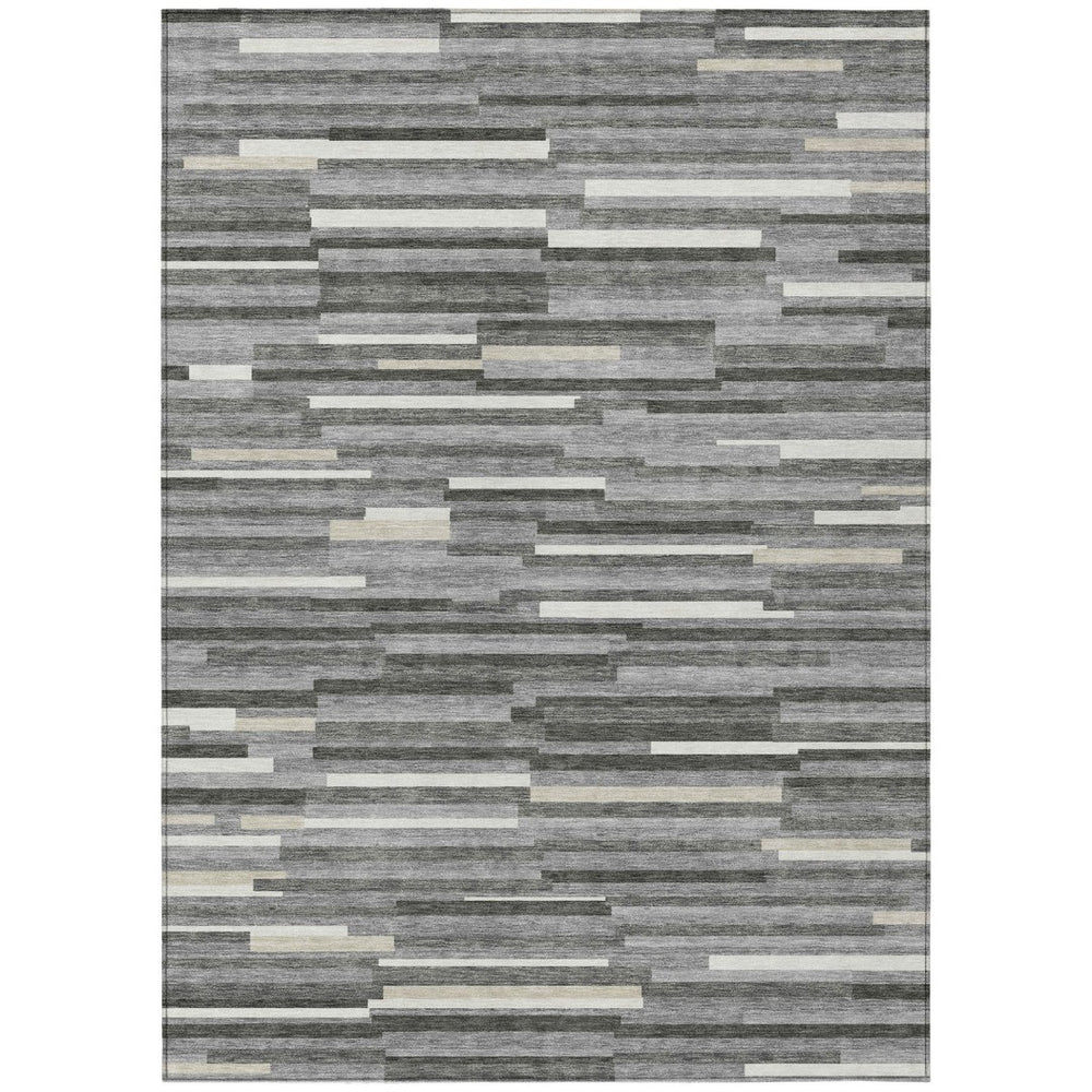 HomeRoots 9' Gray and Ivory Striped Area Rug - Washable, Durable, Versatile for Indoor and Outdoor Spaces 9' X 12' 593112