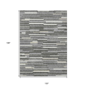 Homeroots 3' Brown And Ivory Striped Washable Area Rug - Stylish Comfort For Indoor And Outdoor Spaces 10' X 14' Polyester 593113