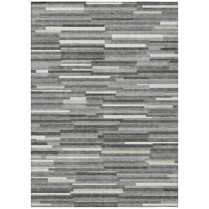 HomeRoots 5' Gray and Ivory Striped Area Rug – Stylish, Washable, Durable for Indoor and Outdoor Spaces! 10' X 14' 593113