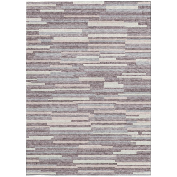 Homeroots 3' Brown And Ivory Striped Washable Area Rug - Stylish Comfort For Indoor And Outdoor Spaces 5' X 8' Polyester 593115