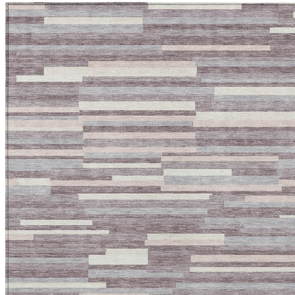 Homeroots 3' Brown And Ivory Striped Washable Area Rug - Stylish Comfort For Indoor And Outdoor Spaces 8' X 10' Polyester 593117