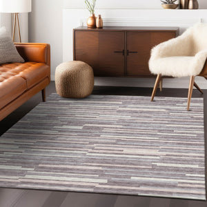 Homeroots 3' Brown And Ivory Striped Washable Area Rug - Stylish Comfort For Indoor And Outdoor Spaces 8' X 10' Polyester 593117