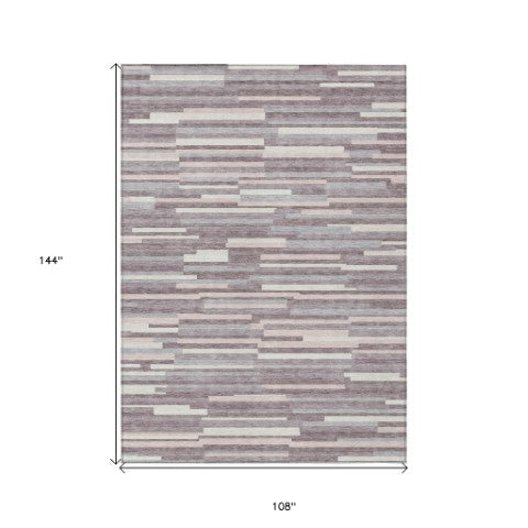 Homeroots 3' Brown And Ivory Striped Washable Area Rug - Stylish Comfort For Indoor And Outdoor Spaces 9' X 12' Polyester 593118