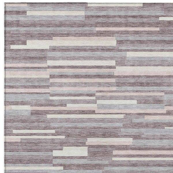 Homeroots 3' Brown And Ivory Striped Washable Area Rug - Stylish Comfort For Indoor And Outdoor Spaces 9' X 12' Polyester 593118