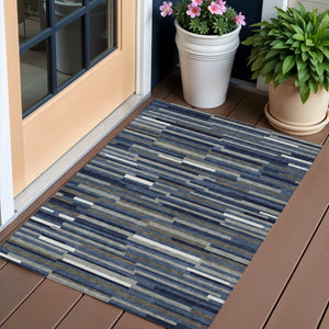 Homeroots 3' Brown And Ivory Striped Washable Area Rug - Stylish Comfort For Indoor And Outdoor Spaces 3' X 5' Polyester 593120