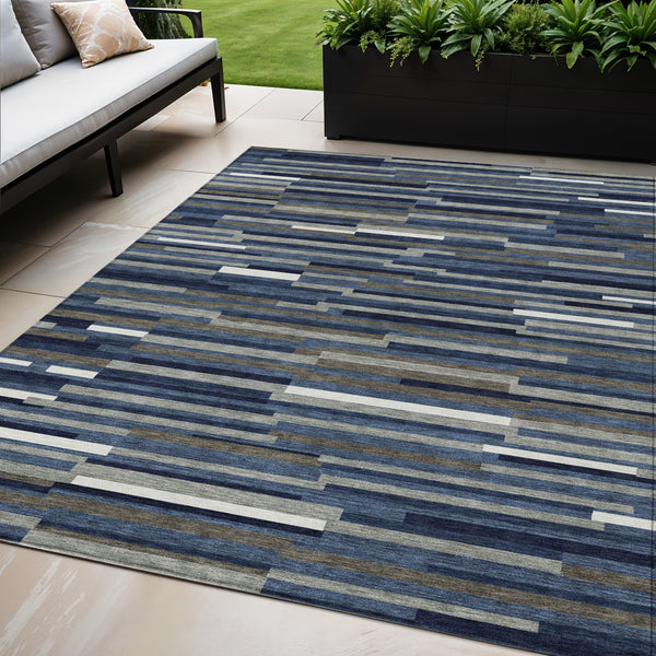 Homeroots 3' Brown And Ivory Striped Washable Area Rug - Stylish Comfort For Indoor And Outdoor Spaces 5' X 8' Polyester 593121