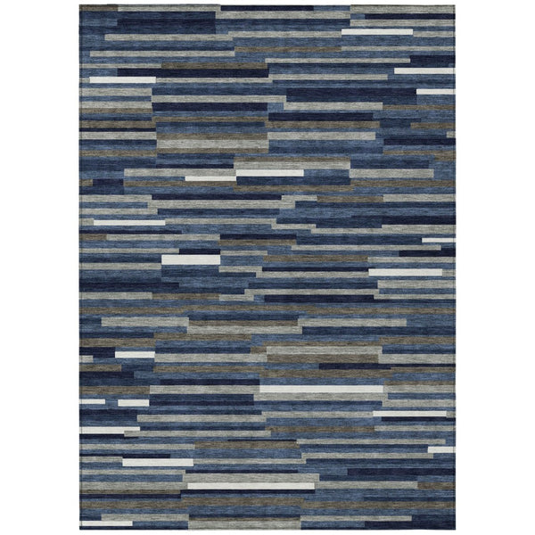 HomeRoots 5' Versatile Navy Blue, Gray, and Ivory Striped Indoor-Outdoor Area Rug for Timeless Coastal Charm 8' X 10' 593123