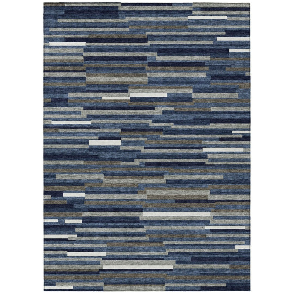 HomeRoots 5' Versatile Navy Blue, Gray, and Ivory Striped Indoor-Outdoor Area Rug for Timeless Coastal Charm 10' X 14' 593125
