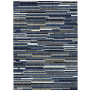 HomeRoots 5' Versatile Navy Blue, Gray, and Ivory Striped Indoor-Outdoor Area Rug for Timeless Coastal Charm 10' X 14' 593125