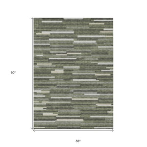 Homeroots 3' Brown And Ivory Striped Washable Area Rug - Stylish Comfort For Indoor And Outdoor Spaces 3' X 5' Polyester 593126