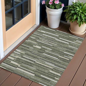Homeroots 3' Brown And Ivory Striped Washable Area Rug - Stylish Comfort For Indoor And Outdoor Spaces 3' X 5' Polyester 593126