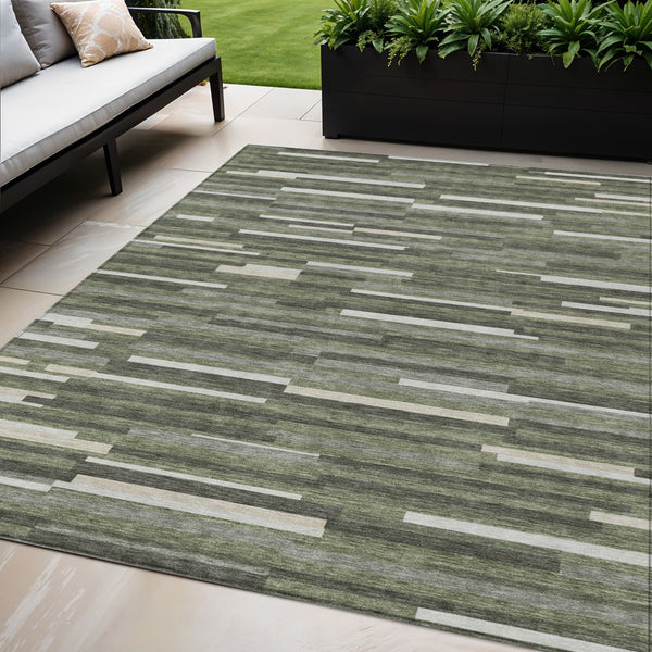 Homeroots 3' Brown And Ivory Striped Washable Area Rug - Stylish Comfort For Indoor And Outdoor Spaces 5' X 8' Polyester 593127
