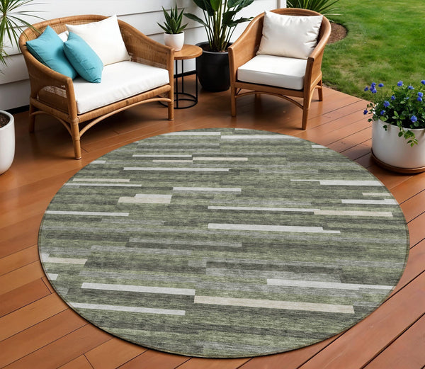 Homeroots 3' Brown And Ivory Striped Washable Area Rug - Stylish Comfort For Indoor And Outdoor Spaces 8' Round Polyester 593128