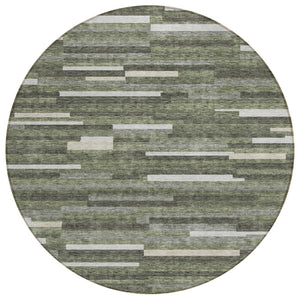 HomeRoots 5' Olive Green, Gray, and Ivory Striped Indoor-Outdoor Area Rug for Stylish, Easy Care Living Spaces 8' Round 593128