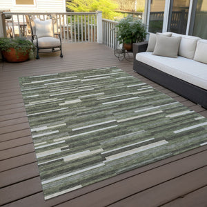 Homeroots 3' Brown And Ivory Striped Washable Area Rug - Stylish Comfort For Indoor And Outdoor Spaces 8' X 10' Polyester 593129