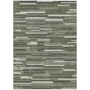 HomeRoots 5' Olive Green, Gray, and Ivory Striped Indoor-Outdoor Area Rug for Stylish, Easy Care Living Spaces 8' X 10' 593129