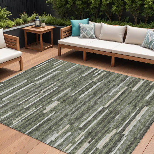 Homeroots 3' Brown And Ivory Striped Washable Area Rug - Stylish Comfort For Indoor And Outdoor Spaces 10' X 14' Polyester 593131