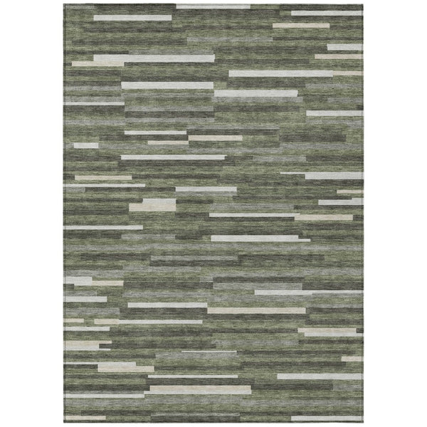 HomeRoots 5' Olive Green, Gray, and Ivory Striped Indoor-Outdoor Area Rug for Stylish, Easy Care Living Spaces 10' X 14' 593131