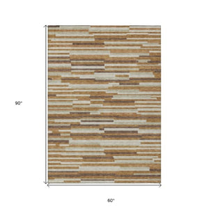 Homeroots 3' Brown And Ivory Striped Washable Area Rug - Stylish Comfort For Indoor And Outdoor Spaces 5' X 8' Polyester 593133