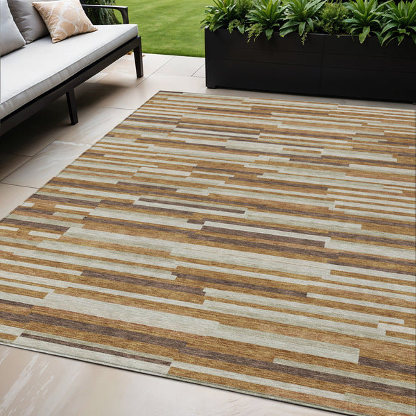 Homeroots 3' Brown And Ivory Striped Washable Area Rug - Stylish Comfort For Indoor And Outdoor Spaces 5' X 8' Polyester 593133