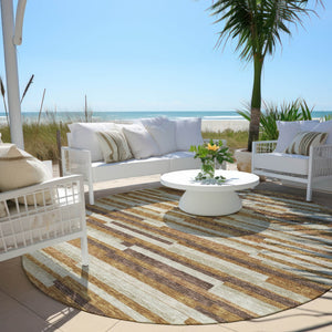 Homeroots 3' Brown And Ivory Striped Washable Area Rug - Stylish Comfort For Indoor And Outdoor Spaces 8' Round Polyester 593134