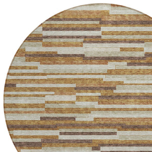 Homeroots 3' Brown And Ivory Striped Washable Area Rug - Stylish Comfort For Indoor And Outdoor Spaces 8' Round Polyester 593134