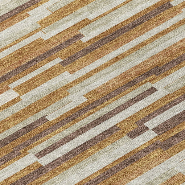 Homeroots 3' Brown And Ivory Striped Washable Area Rug - Stylish Comfort For Indoor And Outdoor Spaces 8' Round Polyester 593134