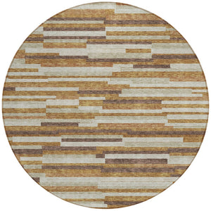 Homeroots 3' Brown And Ivory Striped Washable Area Rug - Stylish Comfort For Indoor And Outdoor Spaces 8' Round Polyester 593134