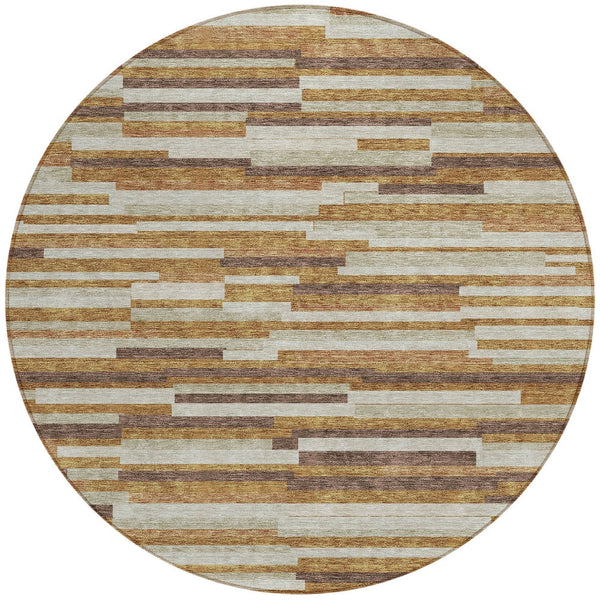 Homeroots 3' Brown And Ivory Striped Washable Area Rug - Stylish Comfort For Indoor And Outdoor Spaces 8' Round Polyester 593134
