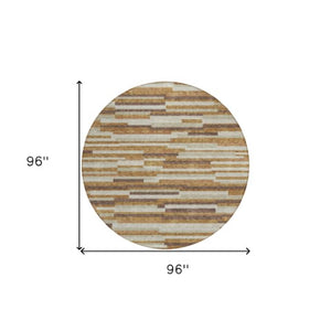 Homeroots 3' Brown And Ivory Striped Washable Area Rug - Stylish Comfort For Indoor And Outdoor Spaces 8' Round Polyester 593134