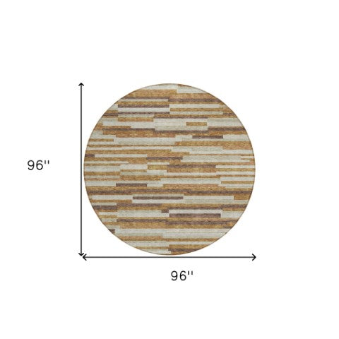 Homeroots 3' Brown And Ivory Striped Washable Area Rug - Stylish Comfort For Indoor And Outdoor Spaces 8' Round Polyester 593134