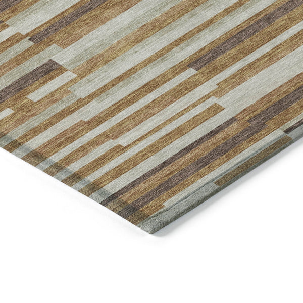 Homeroots 3' Brown And Ivory Striped Washable Area Rug - Stylish Comfort For Indoor And Outdoor Spaces 9' X 12' Polyester 593136