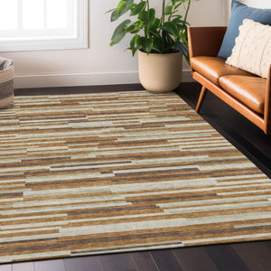 Homeroots 3' Brown And Ivory Striped Washable Area Rug - Stylish Comfort For Indoor And Outdoor Spaces 10' X 14' Polyester 593137