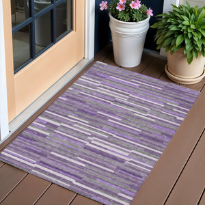 Homeroots 3' Brown And Ivory Striped Washable Area Rug - Stylish Comfort For Indoor And Outdoor Spaces 3' X 5' Polyester 593138